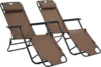 vidaXL Tumbonas Plegables Con Reposapi&eacute;s 2 Unidades Acero Marr&oacute;n Vidaxl