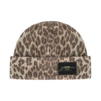 Ganni Oversized Wollen Ribgebreide Beanie - Dames - Hoeden - Beige - ONE Size - Wol - Accessoires