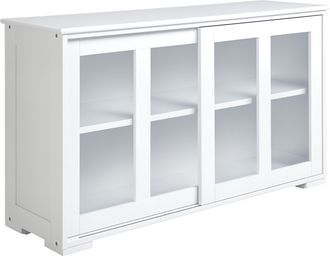 OEM Aparador De Cocina Moderno Mueble Auxiliar Con 2 Puertas Corredizas De Vidrio Y Estante Ajustable 107x33x62,5 Cm Blanco