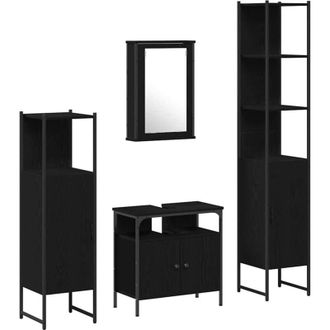 vidaXL Juego De Muebles De Ba&ntilde;o 4 Pcs Roble Negro 33 X 33 X 185.5 Cm Vidaxl