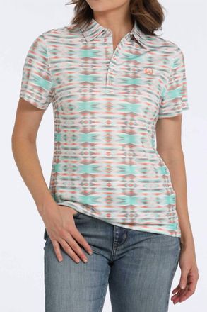 Cinch Geometric Print Polo Shirt In White