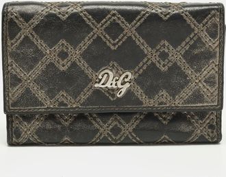 Dolce & Gabbana Logo Stitched Grey Leather Trifold Wallet