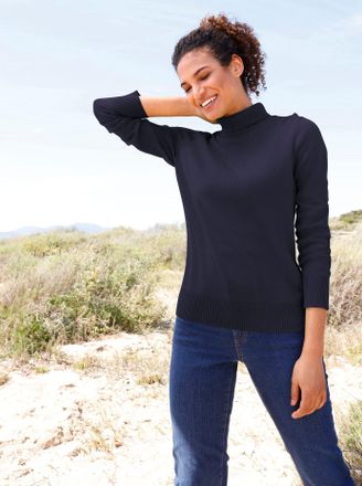 Casual Looks Rollkragenpullover CASUAL LOOKS Pullover, Damen, Gr. 36, blau (marine), 100% Baumwolle, Pullover Rollkragenpullover