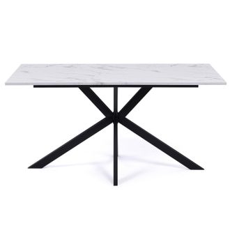 IDMarket Tavolo Da Pranzo Rettangolare Per 8 Persone Alaska Con Effetto Marmo Bianco E Gamba A Ragno In Metallo 160 Cm