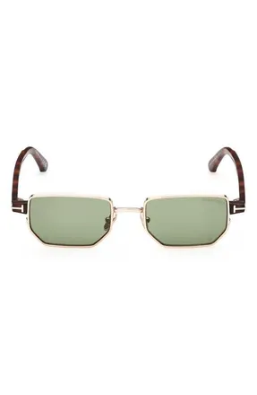 Tom Ford Liam 51mm Rectangular Sunglasses in Shiny Rose Gold/green Lens at Nordstrom