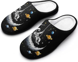 Generic Astronaut Moon Swing Planets Spacees Galaxy Womens Slippers Warm House Slippers Indoor House Shoes with Anti-Skid Rubber Sole