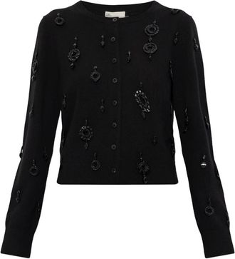 Tory Burch Cardigan versierd met glinsterende pailletten - Dames - Vesten - Zwart - S - Pailletten - Truien & Vesten