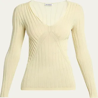 Jil Sander Cashmere-Silk V-Neck Sweater