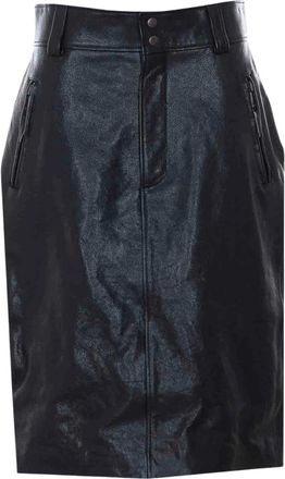 Saint Laurent Falda L&aacute;piz de Cuero con Cintur&oacute;n - Skirts - Mujer - Negro - L