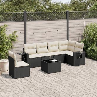 vidaXL Set De Comedor De Jard&iacute;n 7 Pzas Y Cojines Rat&aacute;n Sint&eacute;tico Negro Vidaxl