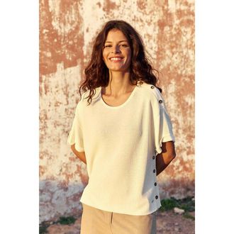 La petite &eacute;toile Dunne trui, korte mouwen, knoopdetail, MAU