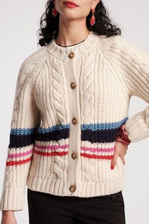 Frances Valentine Varsity Stripe Cardigan in Natural/multi at Nordstrom, Size Large