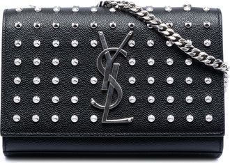 Saint Laurent Womens Pre-owned Mini Grain De Poudre Studded Kate Shoulder Bag - Black Leather - One Size