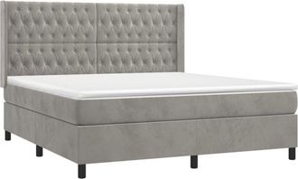 vidaXL Vidaxl - Cama Box Spring Con Colch&oacute;n Terciopelo Gris Claro 180x200 Cm