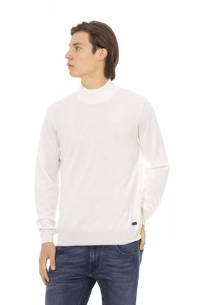 Baldinini Mens Mock Neck Sweater Long Sleeve - Ivory Textile - Size Medium