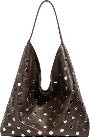 Generic Cymwer PU Shoulder Bag Large Rivet Underarm Bag Outdoor Travel Bag for Women (Coffee) (Coffee)