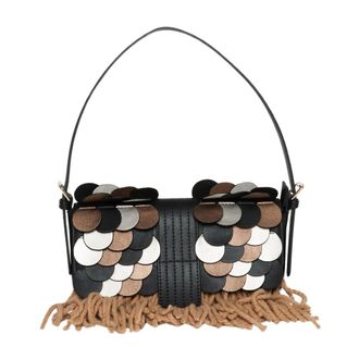 La Milanesa La MILANESA, Shoulder Bags, female, Black, Size: ONE SIZE Black Eco-Leather and Wool Handbag