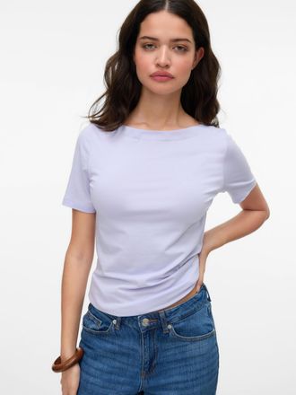 Vero Moda Kurzarmshirt VERO MODA VMPANDA MODAL S/S TOP NOOS, Damen, Gr. XL, lila (lila heather), Jersey, Obermaterial: 48% Baumwolle, 48% Modal, 4% Elasthan, un