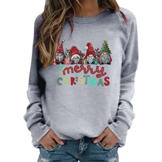 Generic Christmas Sweatshirts Women Merry Christmas Long Sleeve Crew Neck Print Sweatshirt for Women Pullover Ladies Xmas Shirt Sweat Tops for Womens