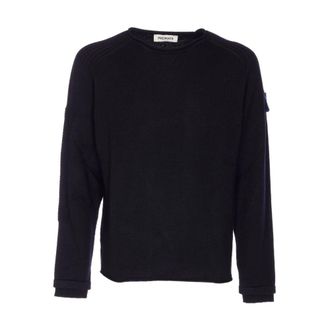 Premiata Round-neck Knitwear, male, Blue, Size: XL Embroidered-logo Crewneck Sweater
