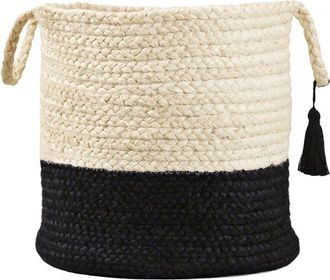 LR Home Two-Tone Jute Decorative Storage Basket With Handles