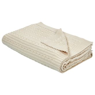 Beliani Manta De Algod&oacute;n Beige 110 X 180 Cm Para Cama Sof&aacute; Sill&oacute;n Estilo Boho Anamur