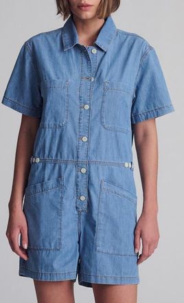 Mavi Noreen Denim Romper in Mid Vintage Light Denim at Nordstrom, Size X-Large