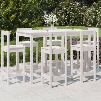 vidaXL Set De Mesa Y Taburetes Altos Jard&iacute;n 7 Pzas Madera Pino Blanco Vidaxl