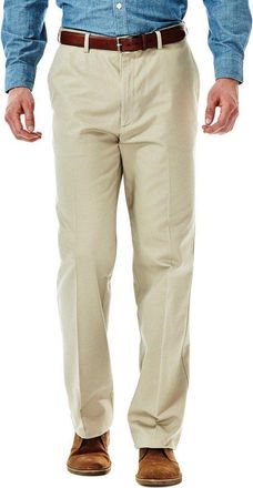 Haggar Mens Work to Weekend Hidden Expandable Waist No Iron Flat Front dress pants, Khaki, 40W 29L UK
