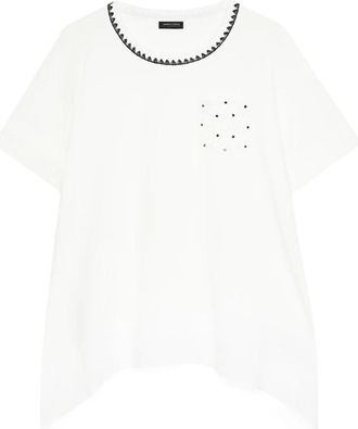 Fiorella Rubino Jersey T-Shirt met Gehaakte Details - Dames - T-shirts - Wit - L - Katoen - Tops