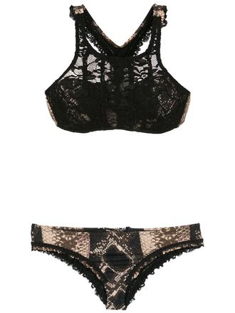 Amir Slama Set bikini con pizzo - Nero