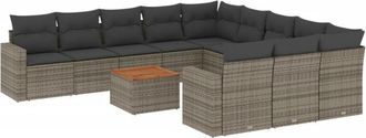 vidaXL Set De Sof&aacute;s De Jard&iacute;n 12 Pzas Con Cojines Rat&aacute;n Sint&eacute;tico Gris Vidaxl