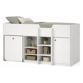 Dmora Composici&oacute;n Dormitorio Lamedani, Cama 90x200 Cm, Escritorio Extra&iacute;ble, Una Cama, 203x104x111h Cm Blanco
