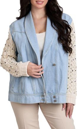 Saachi Embellished Knit Sleeve Denim Jacket at Nordstrom Rack