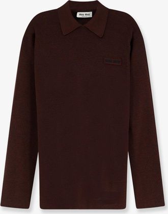 Miu Miu Polo in lana con logo ricamato frontale - MIU MIU - gender_Woman