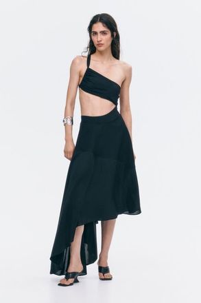 H&M Asymmetric Dual-fabric Skirt in Black at Nordstrom, Size 10