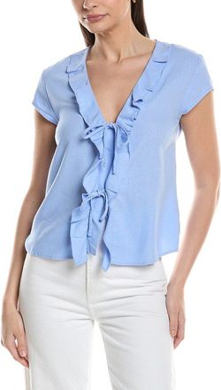 Ellen Tracy Linen-Blend Ruffle Tie Front Top