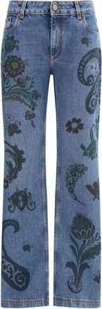 Etro Bloemen- en bijenprint Flare Jeans - Dames - Regular Fit Jeans - Blauw - W26 - Katoen - Jeans
