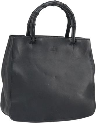 Gucci Vintage Bamboo Handle Bag Leather Black Leather Handbag (Pre-Owned)
