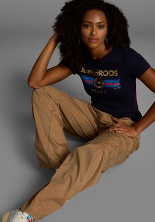 Kangaroos T-Shirt KANGAROOS, Damen, Gr. 36/38, blau (marine), Rippware, Obermaterial: 100% Baumwolle, sehr figurbetont h&uuml;ftbedeckend, Rundhals, eingesetzt abges