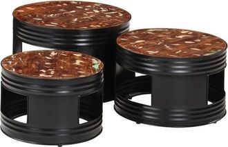 vidaXL Mesas altas de bar forma tambor 3 uds madera maciza reciclada Vidaxl