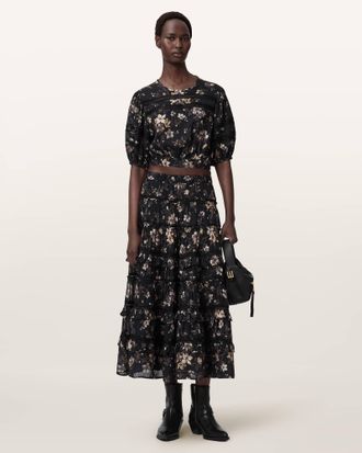 AllSaints Talia Printed Midi Skirt