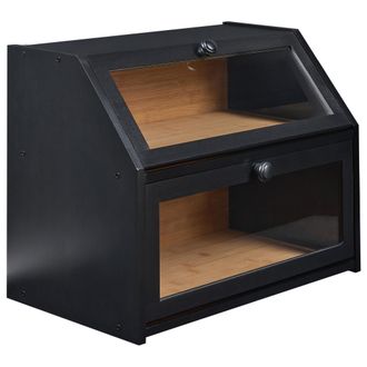 Beliani Panera Decorativa De Bamb&uacute; De Dos Niveles Con Paneles Transparentes 42 X 25 X 33 Cm Negro Croute