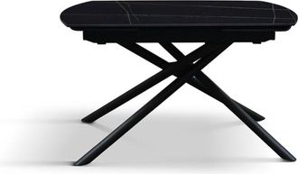 Konte Design Mesa de cerámica negra, base negra, extensible 120x88 cm - 180x88 cm