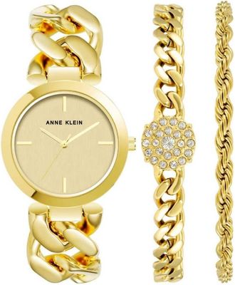 Anne Klein Quartz Gold Dial Ladies Watch and Bracelet Set AK-4000GBST