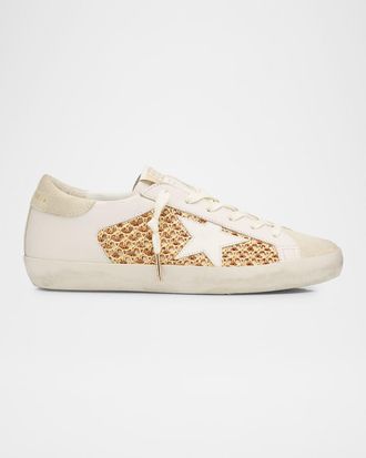 Golden Goose Super-Star Raffia Net Leather Low-Top Sneakers
