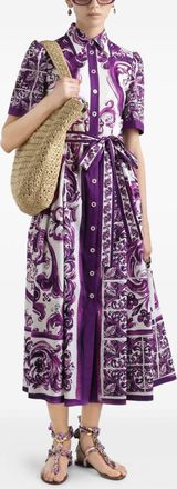 Dolce & Gabbana Womens Maiolica Print Cotton Shirtdress - White - Size EU 36 (Womens)