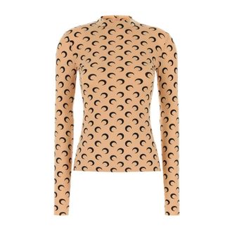 Marine Serre Tops, Dames, Beige, M, Moon Print Long Sleeve Top
