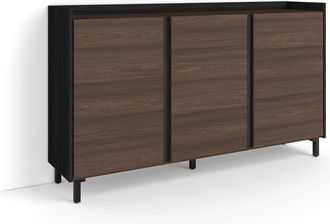 Skraut Home Skraut Home - Aparador Para Sal&oacute;n, Gran Capacidad De Almacenaje, 156x35x91cm, 3 Puertas, Dise&ntilde;o Industrial, Estilo Moderno, Roble Oscuro Y Negro