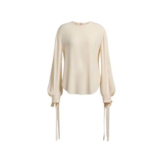 Alberta Ferretti Blusa de crep&eacute; de China con lazos - Blouses & Shirts - Mujer - Beige - XS